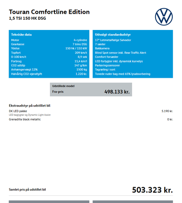 VW Touran 1,5 TSi 150 Comfortline Edition 7prs 5d