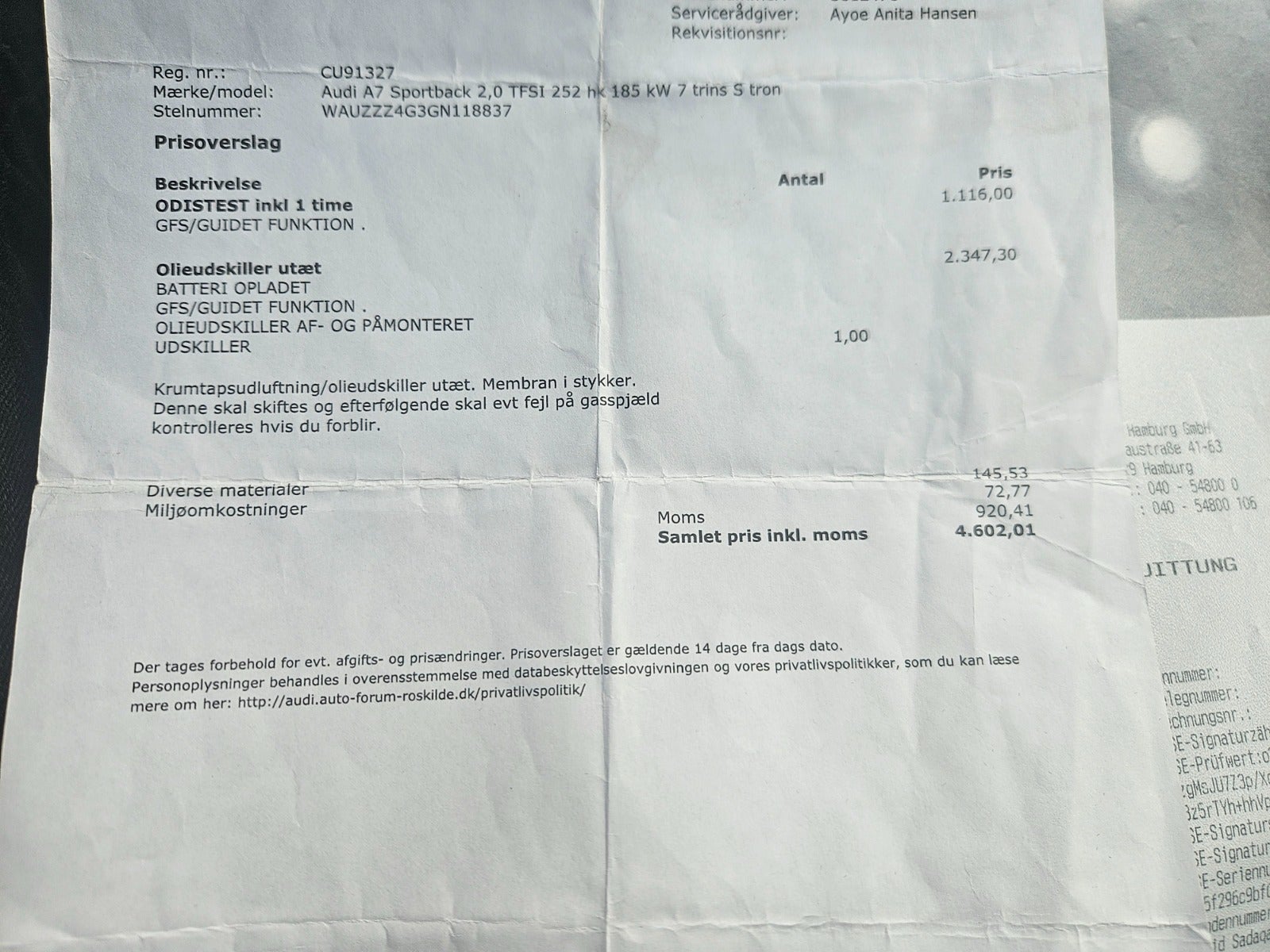 Billede af Audi A7 2,0 TFSi 252 Sportback S-tr.