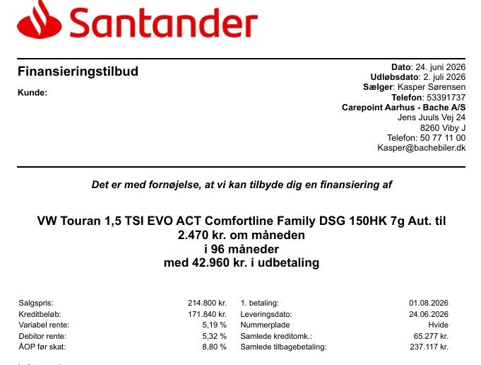 Billede af VW Touran 1,5 TSi 150 Comfortline Family DSG 7prs
