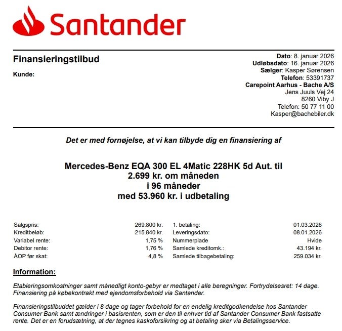 Billede af Mercedes EQA300  Progressive 4Matic